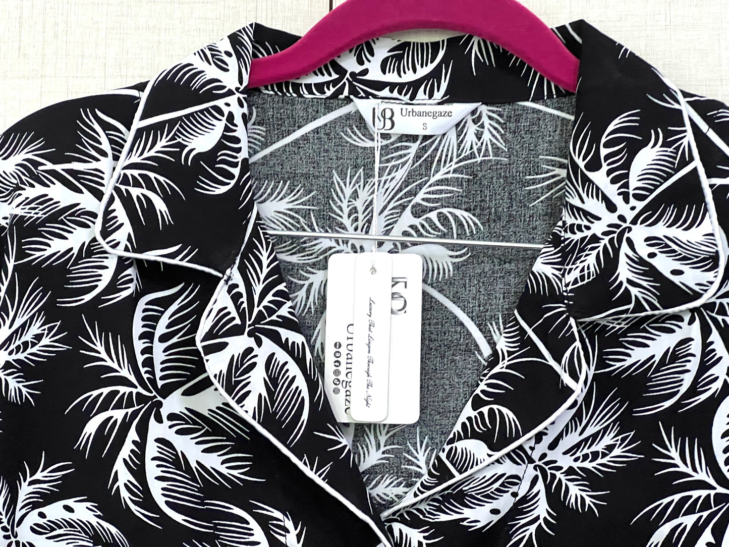 Women's 2-Piece Linen Night Suit – Black Palm Print | Tropical Comfort Meets Urban Style