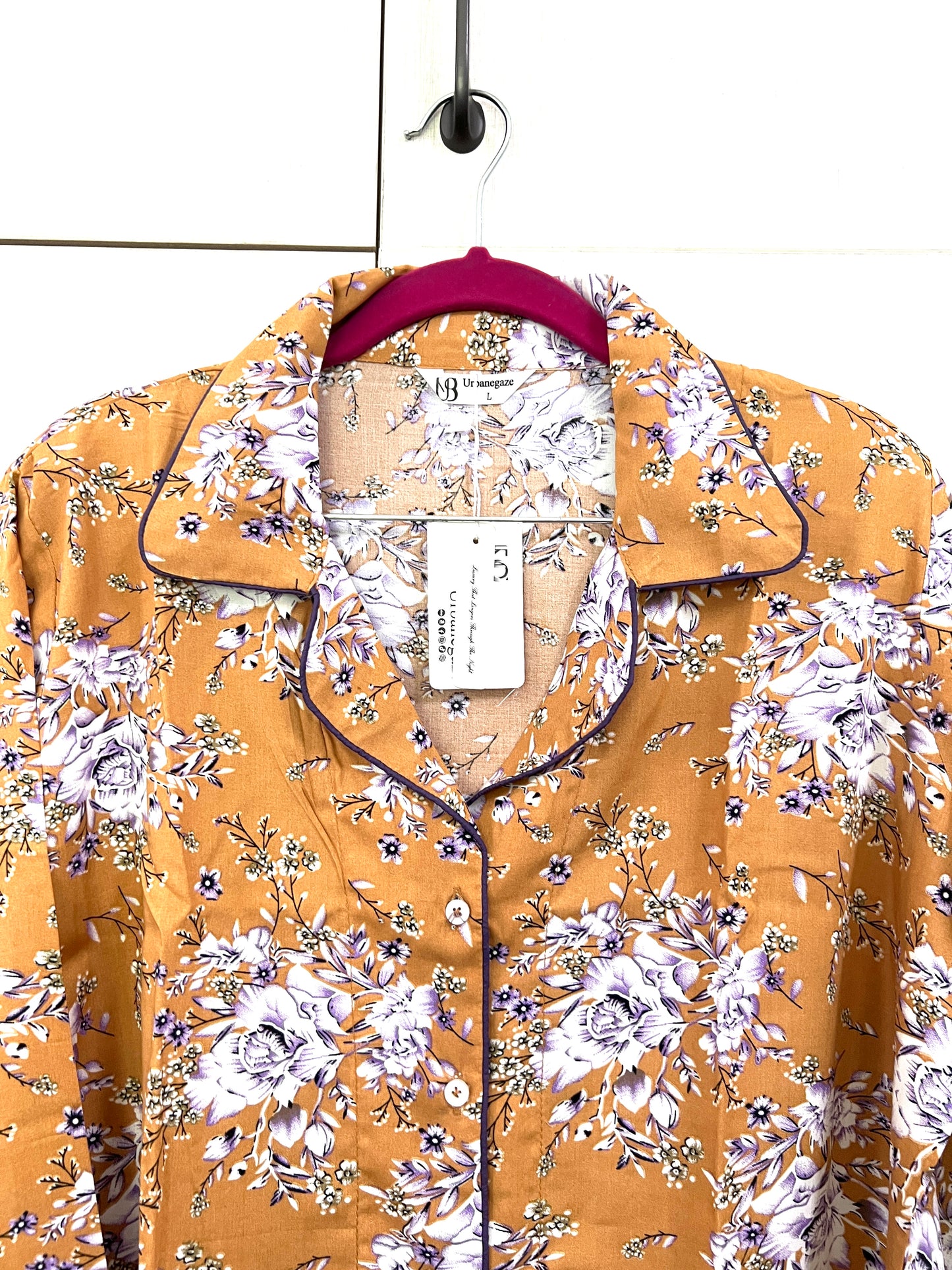 Women's 2-Piece Linen Night Suit โ Mustard Floral | Soft & Breathable Fabric