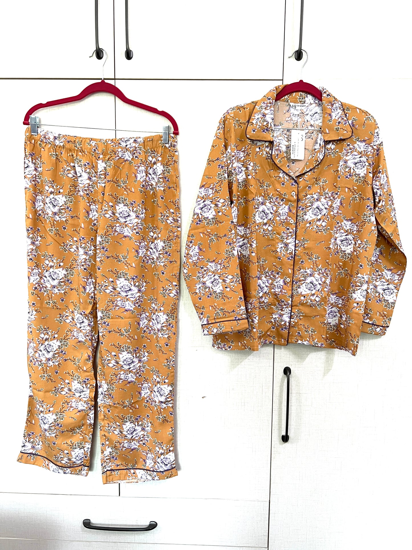 Women's 2-Piece Linen Night Suit โ Mustard Floral | Soft & Breathable Fabric