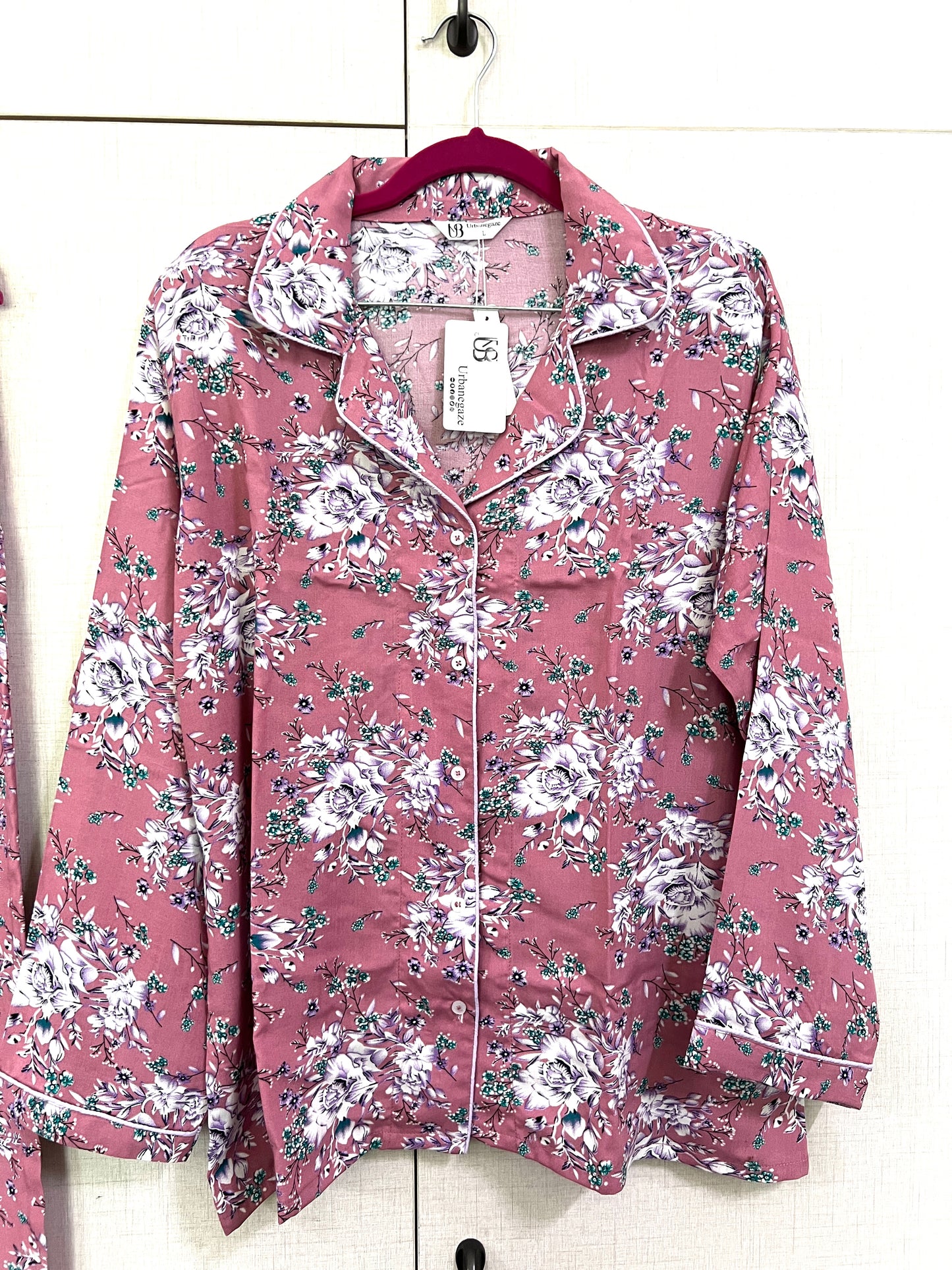 Women's 2-Piece Linen Night Suit โ Mauve Floral | Soft, Elegant & Breathabl