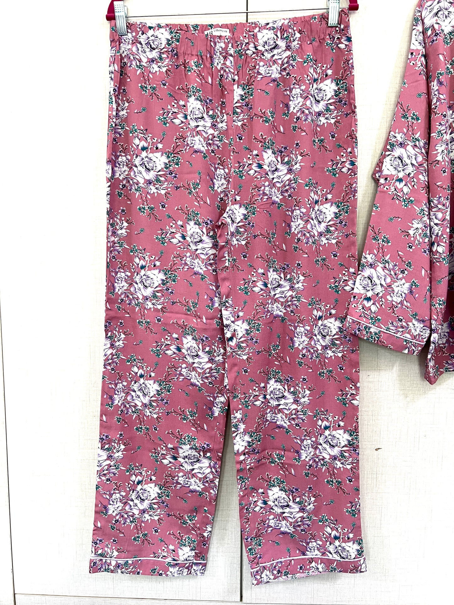 Women's 2-Piece Linen Night Suit โ Mauve Floral | Soft, Elegant & Breathabl