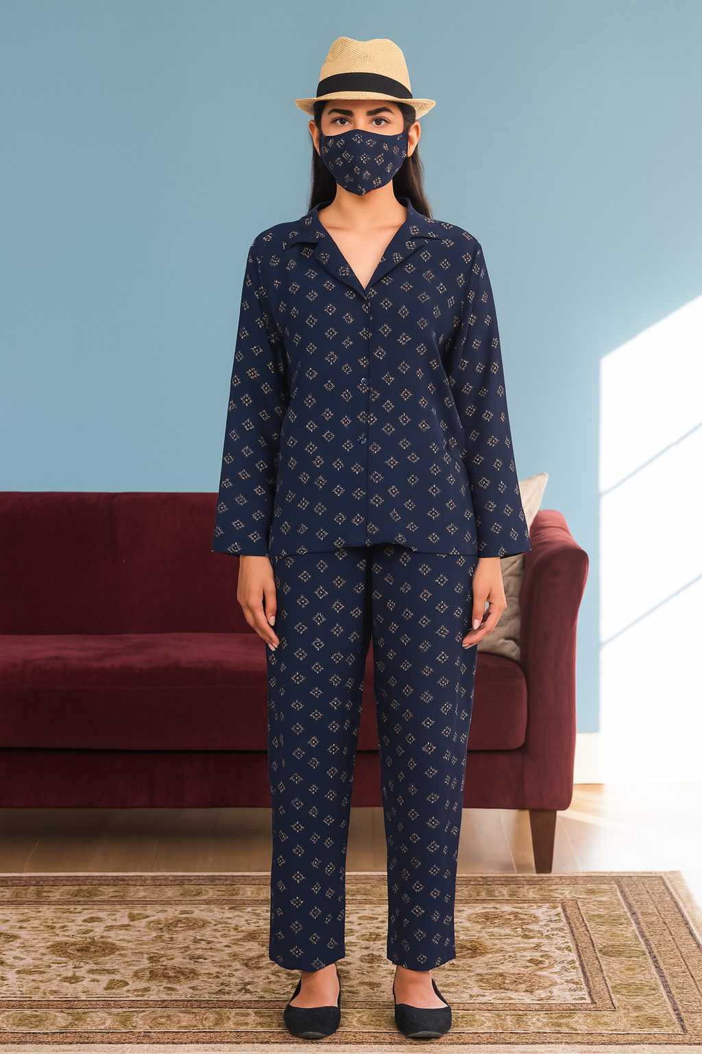 Women's 2-Piece Linen Night Suit โ Navy Colour | 100% Premium Linen