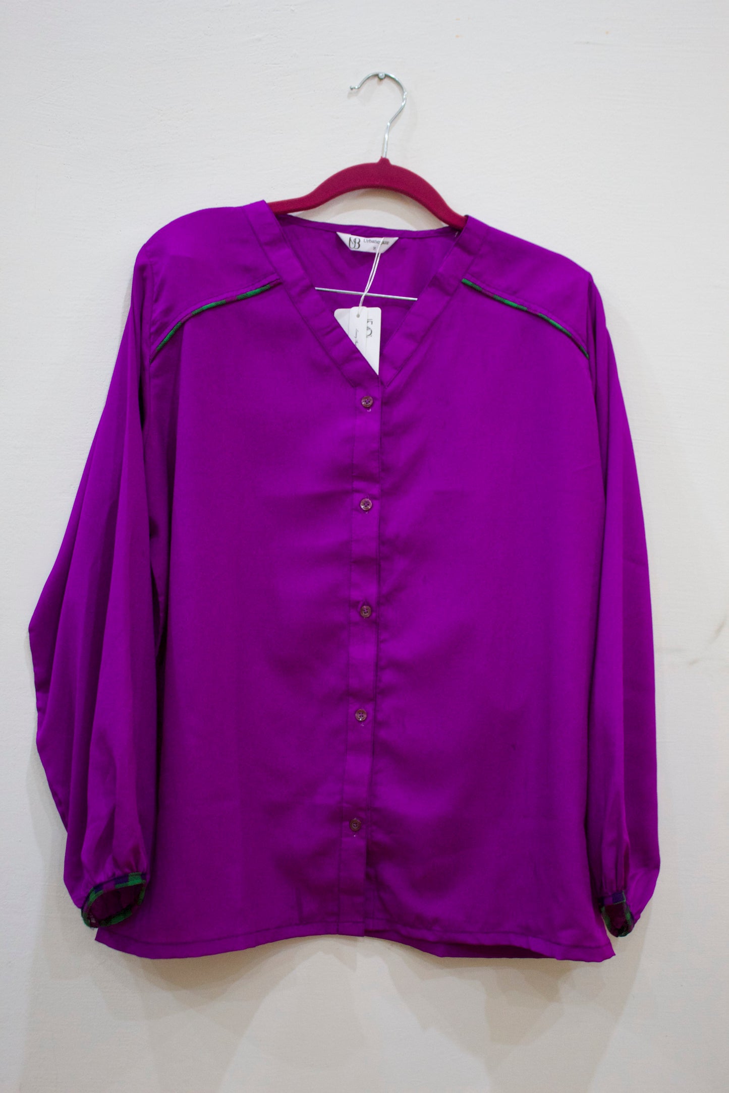 Women's Purple Button-Up Pajama Set with Multicolor Plaid Pants – Cozy Cotton Comfort