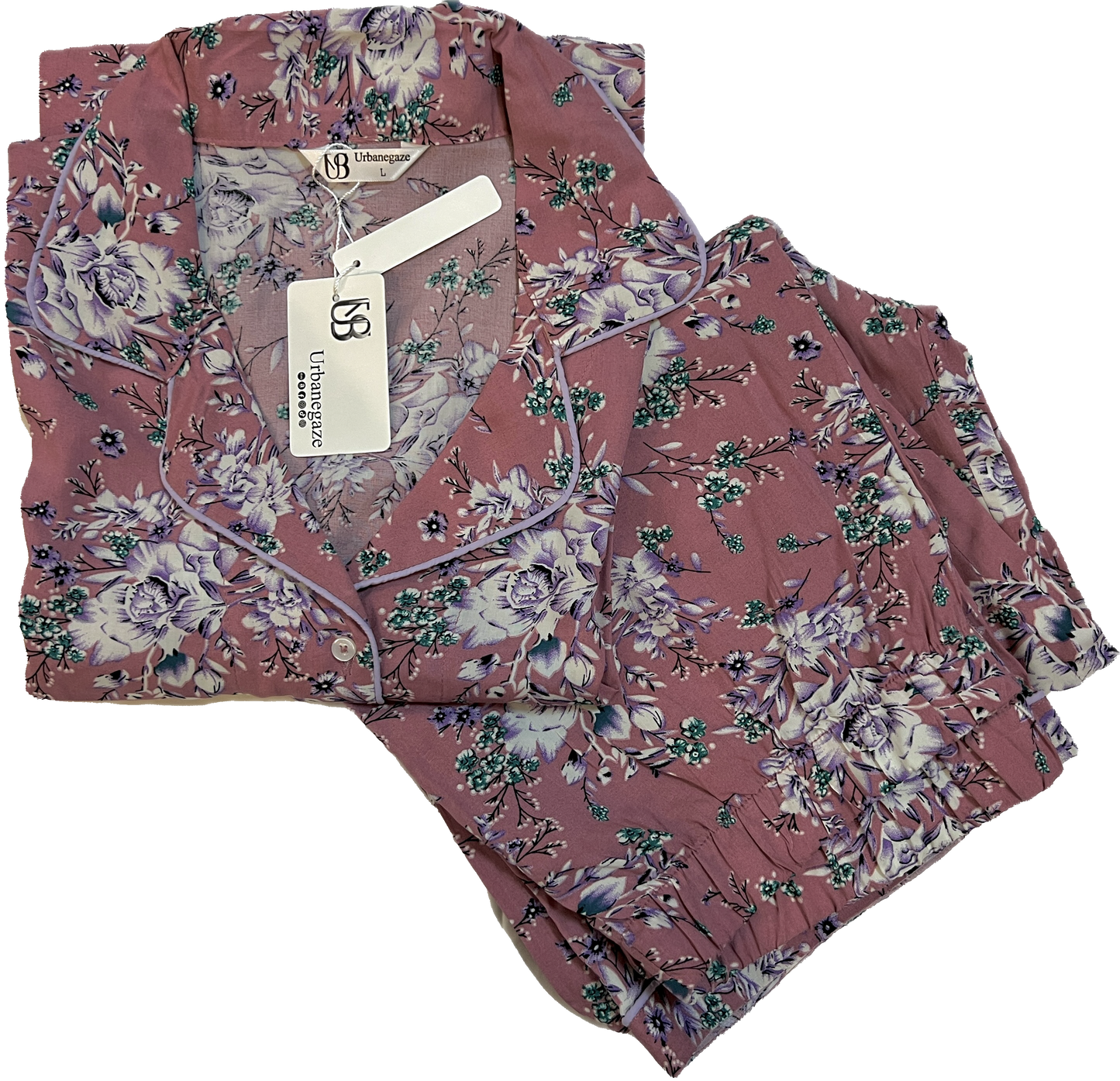 Women's 2-Piece Linen Night Suit – Mauve Floral | Soft, Elegant & Breathabl