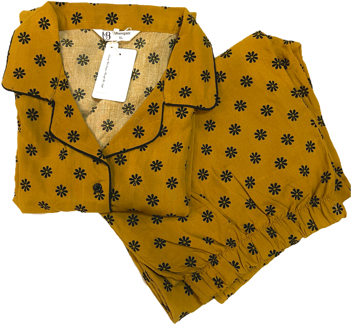 Women's 2-Piece Linen Night Suit – Mustard Daisy Print | Everyday Comfort