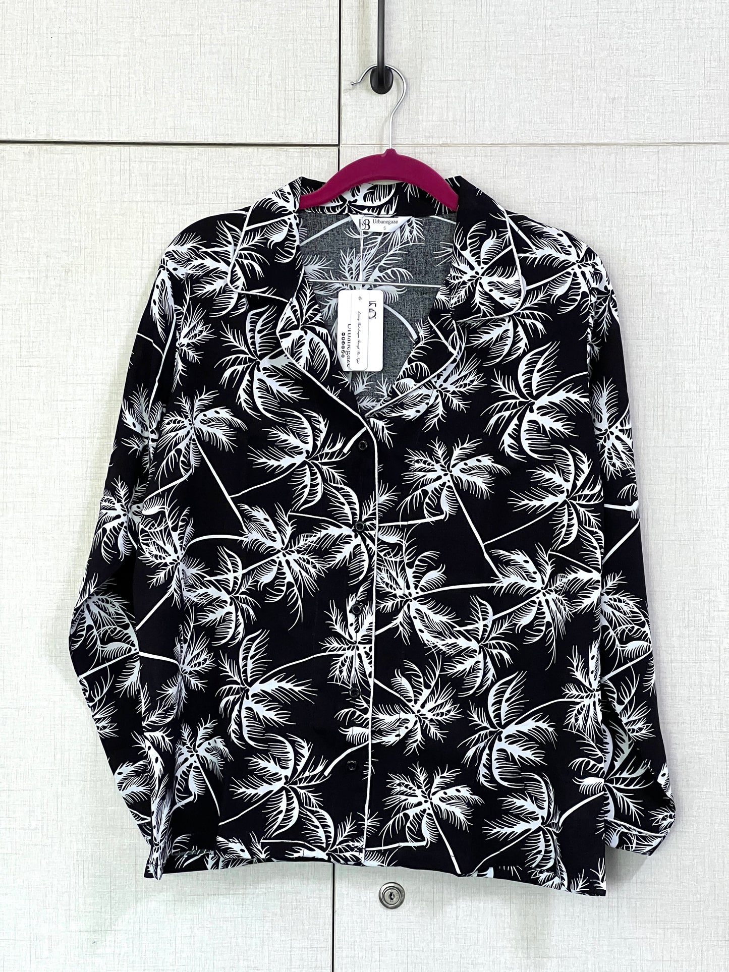 Women's 2-Piece Linen Night Suit – Black Palm Print | Tropical Comfort Meets Urban Style