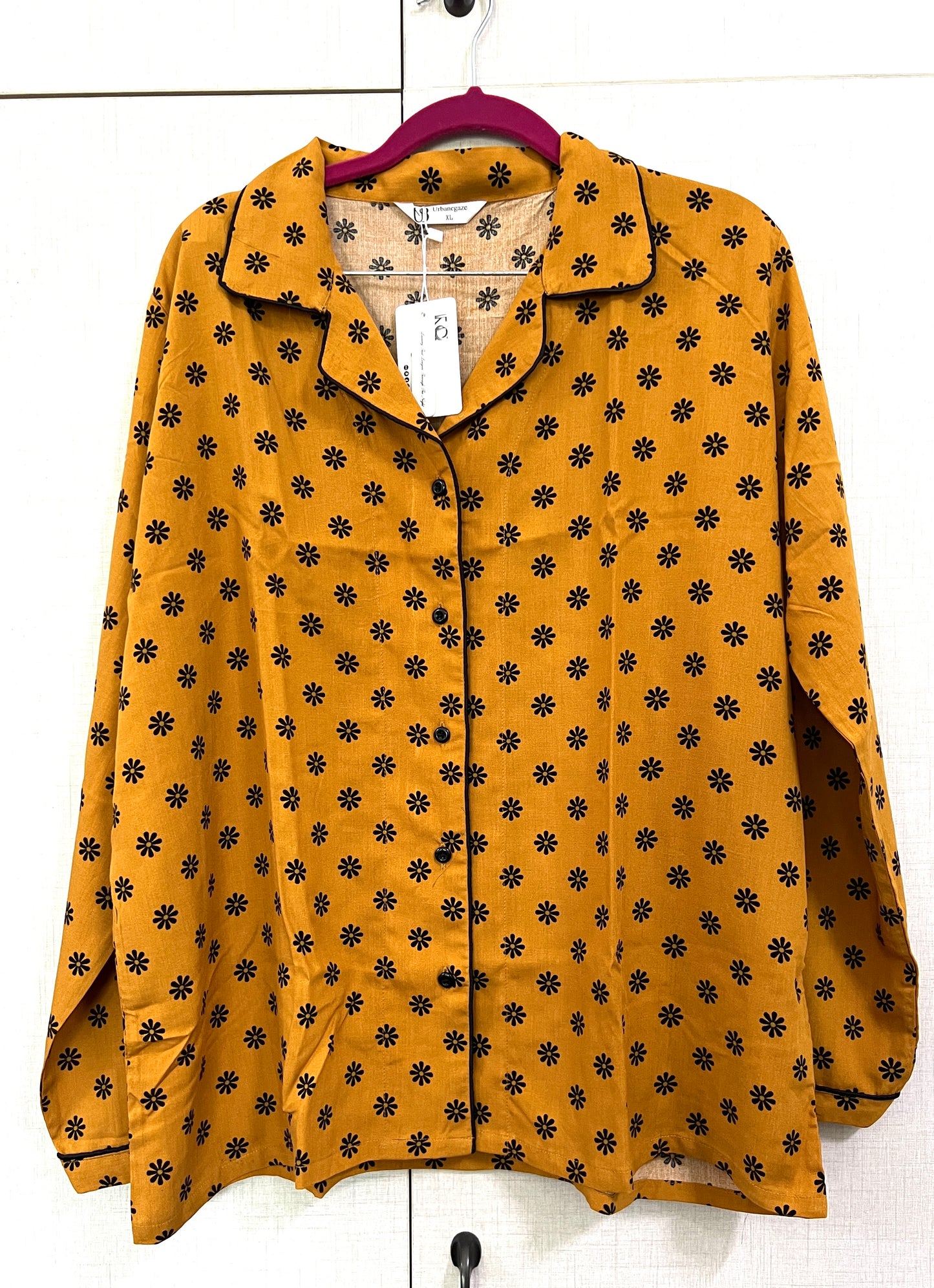 Women's 2-Piece Linen Night Suit – Mustard Daisy Print | Everyday Comfort