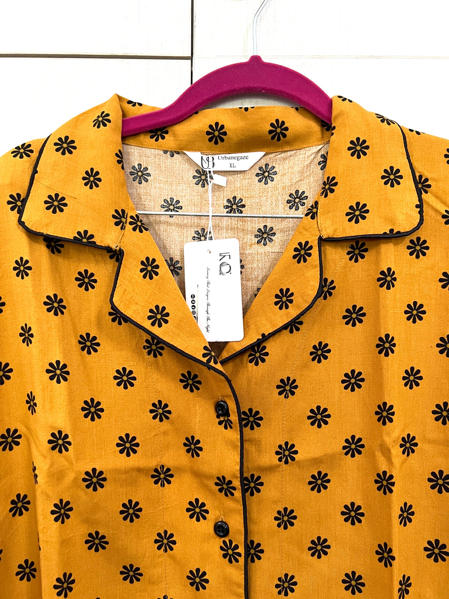 Women's 2-Piece Linen Night Suit – Mustard Daisy Print | Everyday Comfort