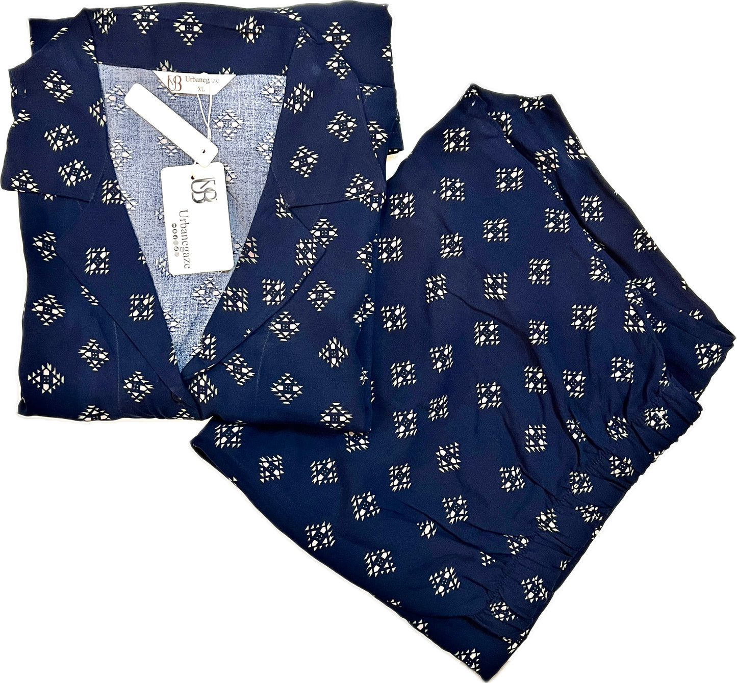 Women's 2-Piece Linen Night Suit – Navy Colour | 100% Premium Linen