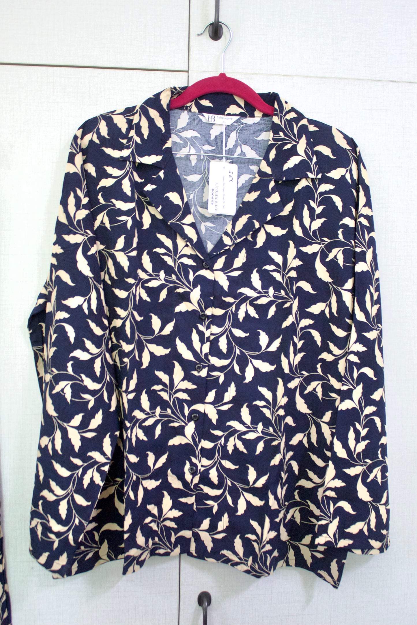 Women's 2-Piece Linen Night Suit – Navy Leaf Print | Classic & Comfortable Loungewear